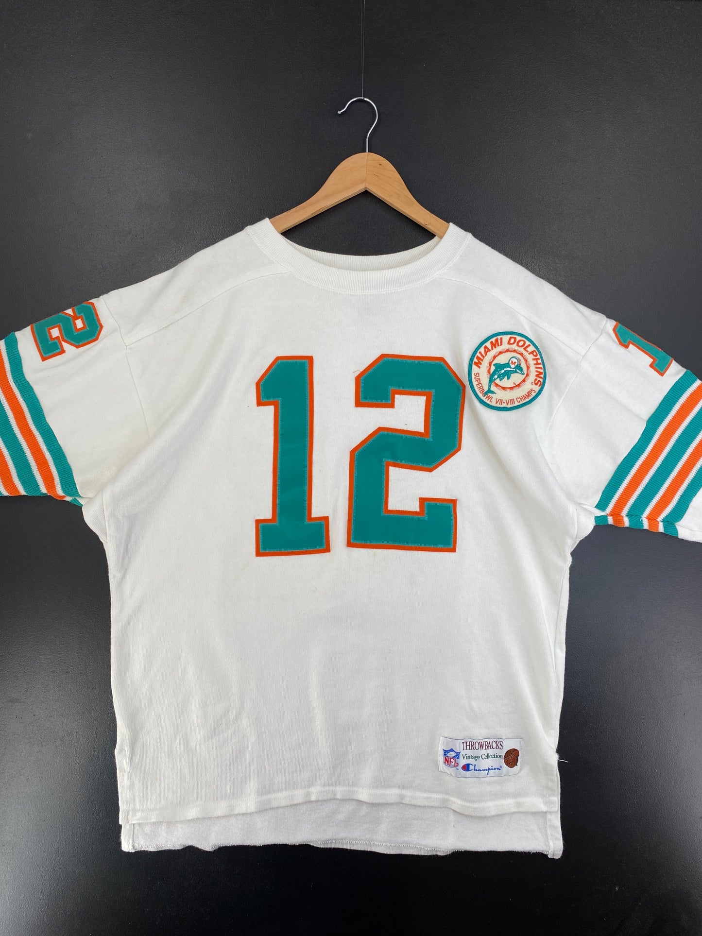 90’s Champion x MIAMI DOLPHINS Made in USA Size L Vintage NFL Cotton Game-Shirt / G2239S