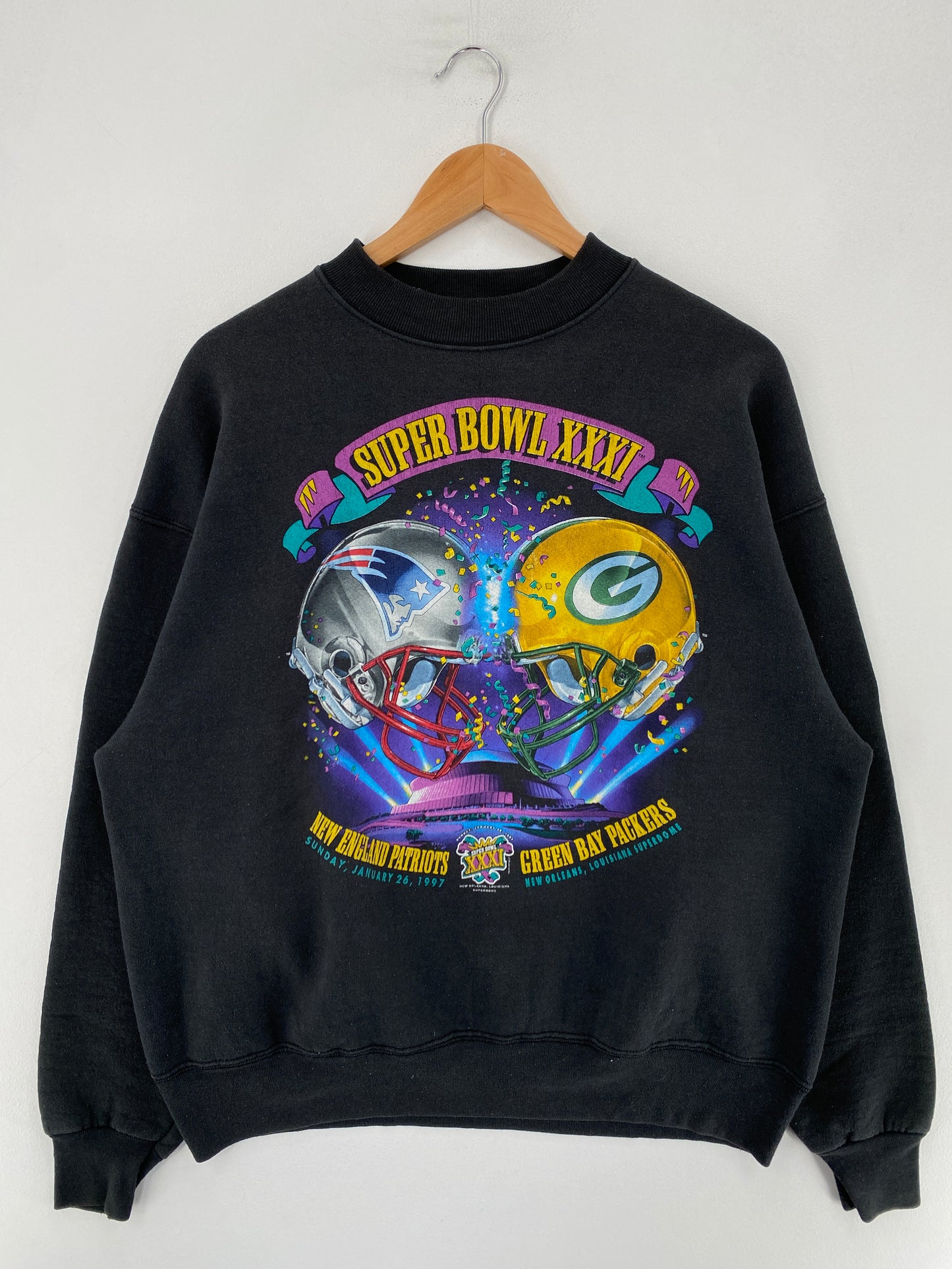 1997 GREEN BAY PACKERS X NEW ENGLAND PATRIOTS Made in USA Size XL Vintage NFL Sweat-Shirt / F9229S