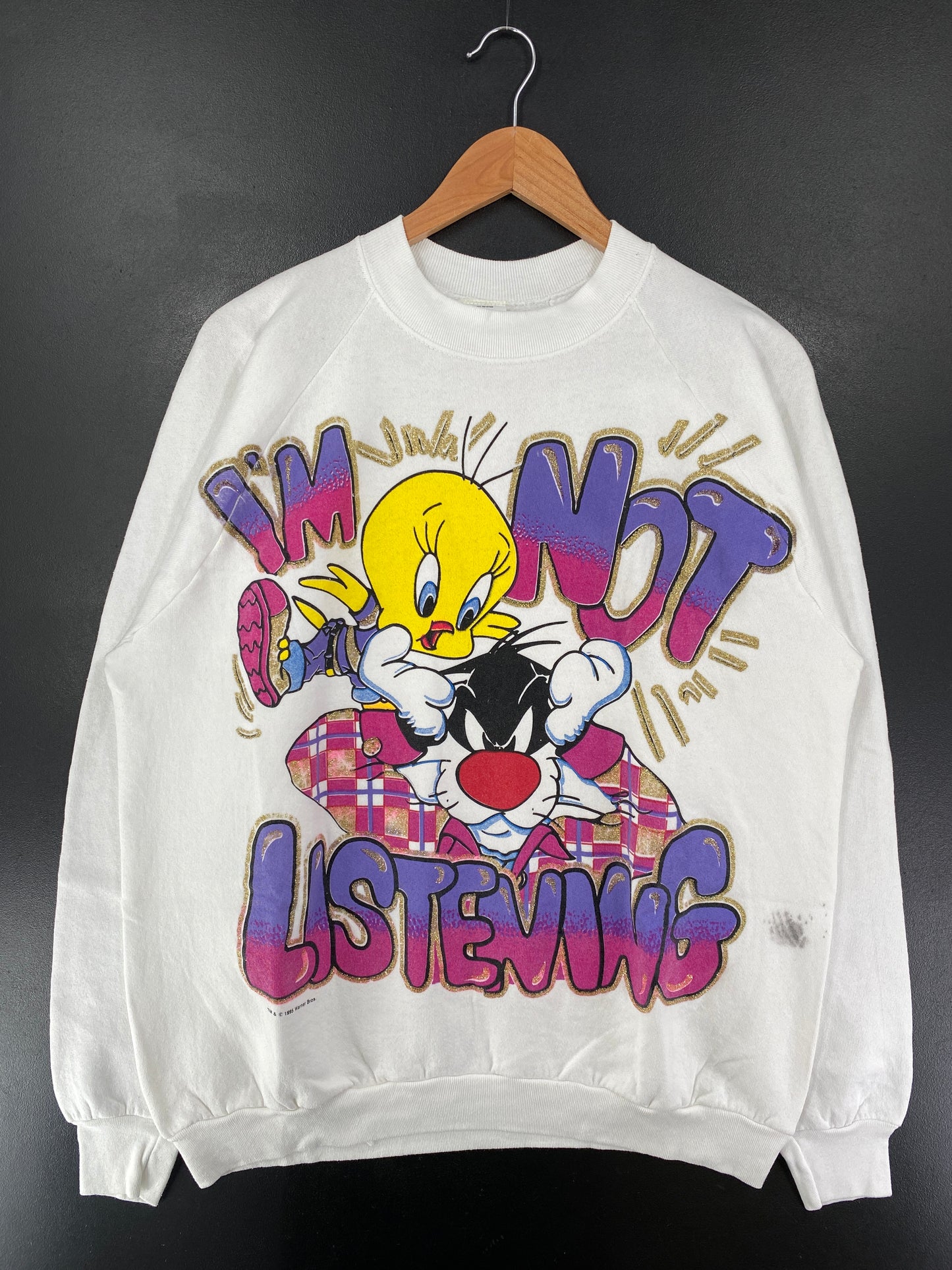1995 LOONEY TUNES TWEETY SYLVESTER Made in USA Size L Vintage Sweat-shirt / G7014S