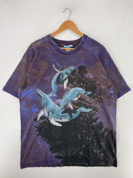 90’s WHALE TIE DYE Made in USA Size XL Vintage T-Shirts / G7158T