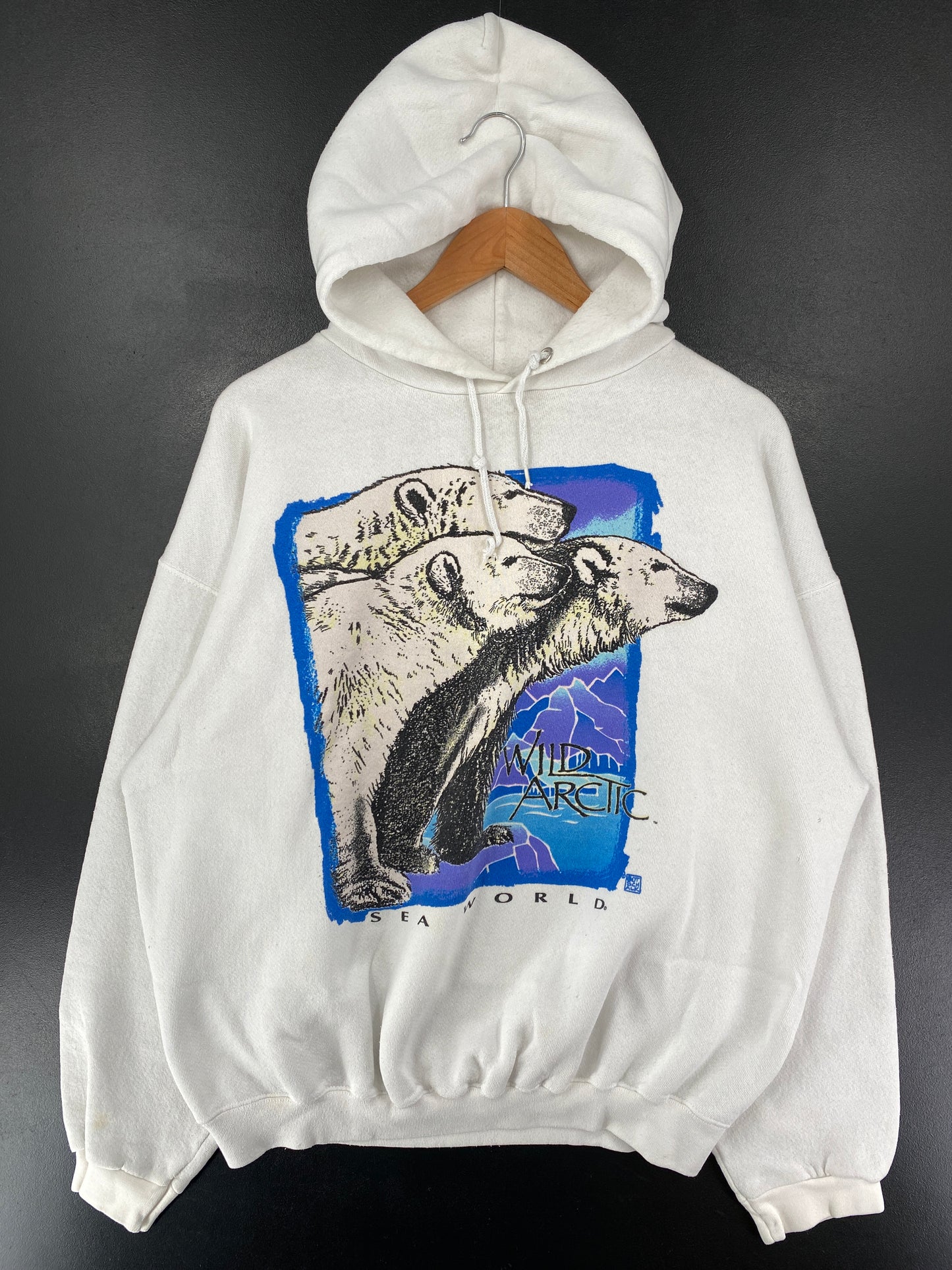 90's WILD ARCTIC Made in USA Size XL Vintage Animal Hoodie Sweat-shirt / G4304S