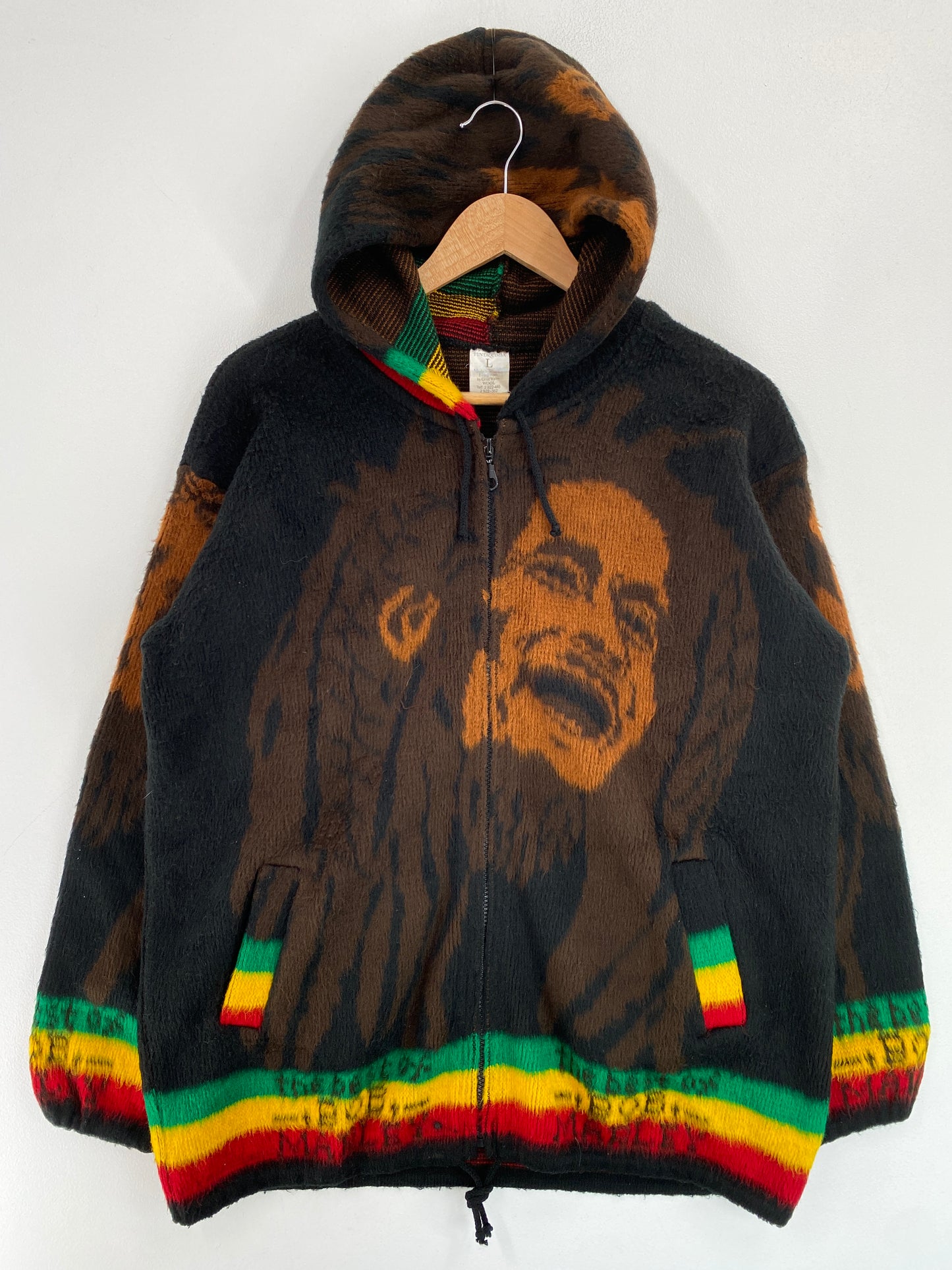 Vintage BOB MARLEY Size L Zip Up Hoodie Wool Jacket / G4461J