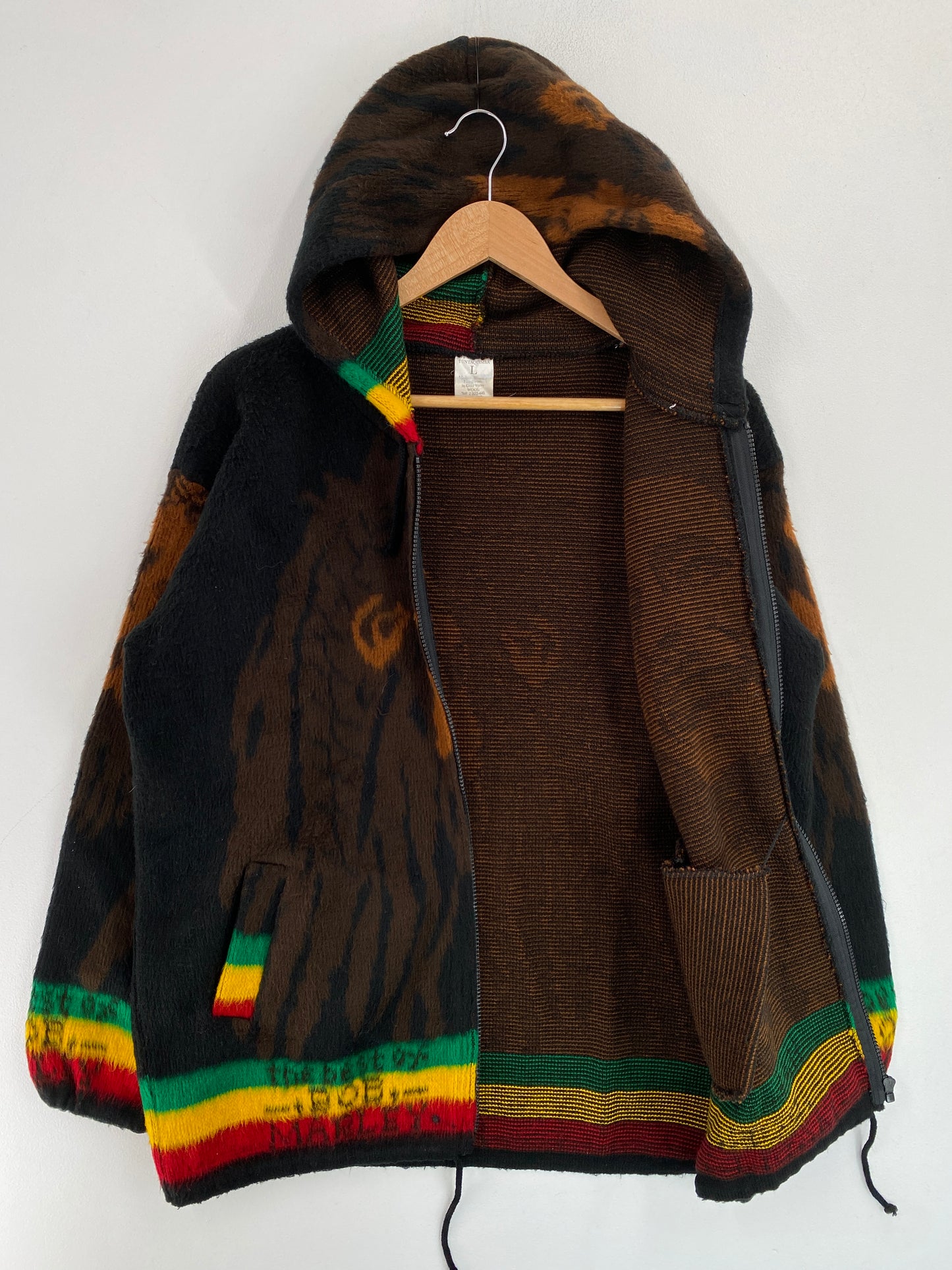Vintage BOB MARLEY Size L Zip Up Hoodie Wool Jacket / G4461J
