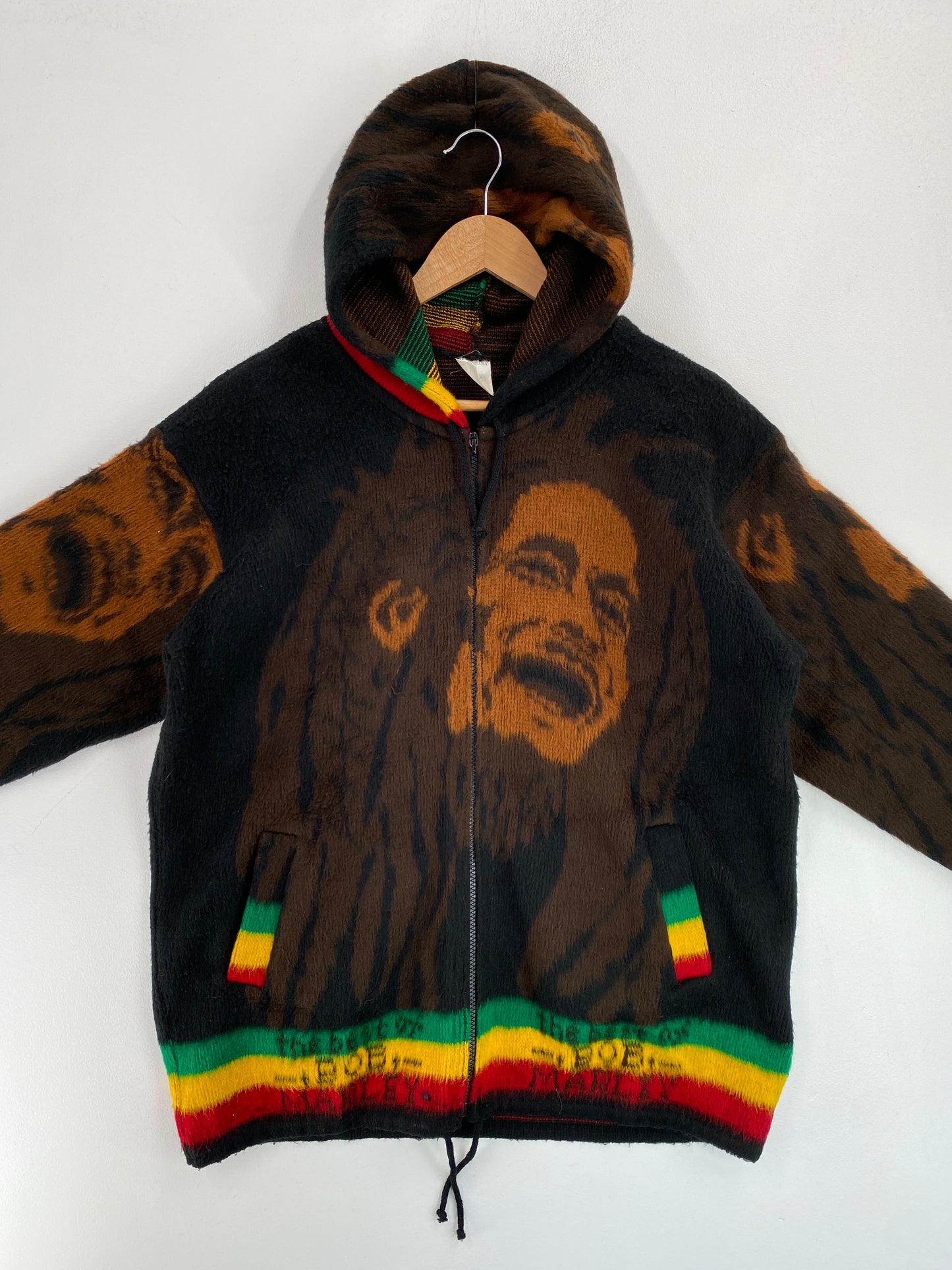 Vintage BOB MARLEY Size L Zip Up Hoodie Wool Jacket / G4461J