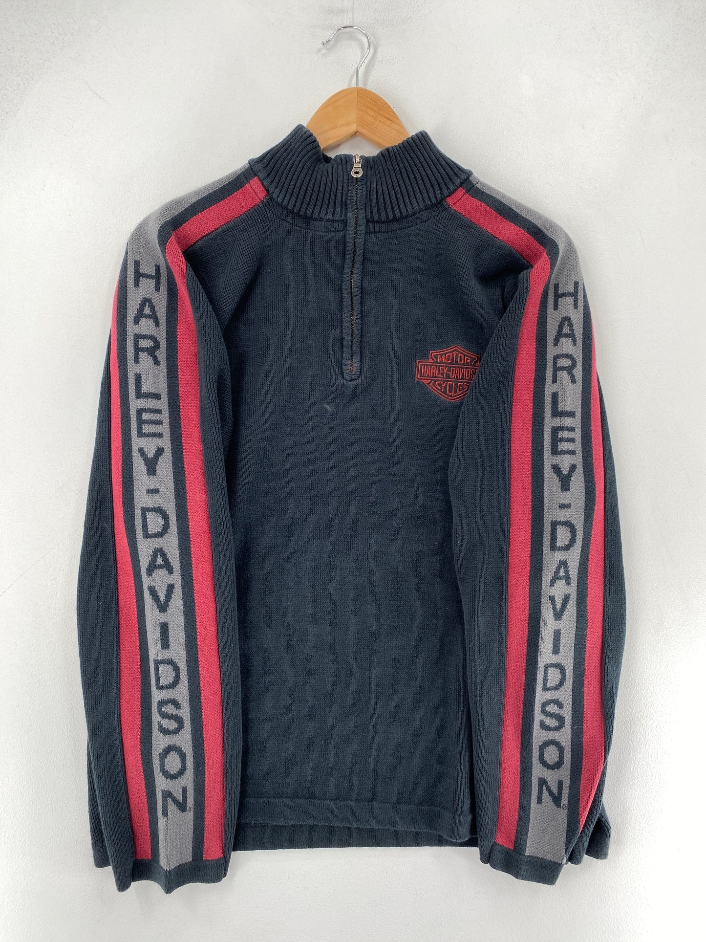.Vintage HARLEY DAVIDSON Size XL Racing Cotton Half-zip Knitwear / F7020K