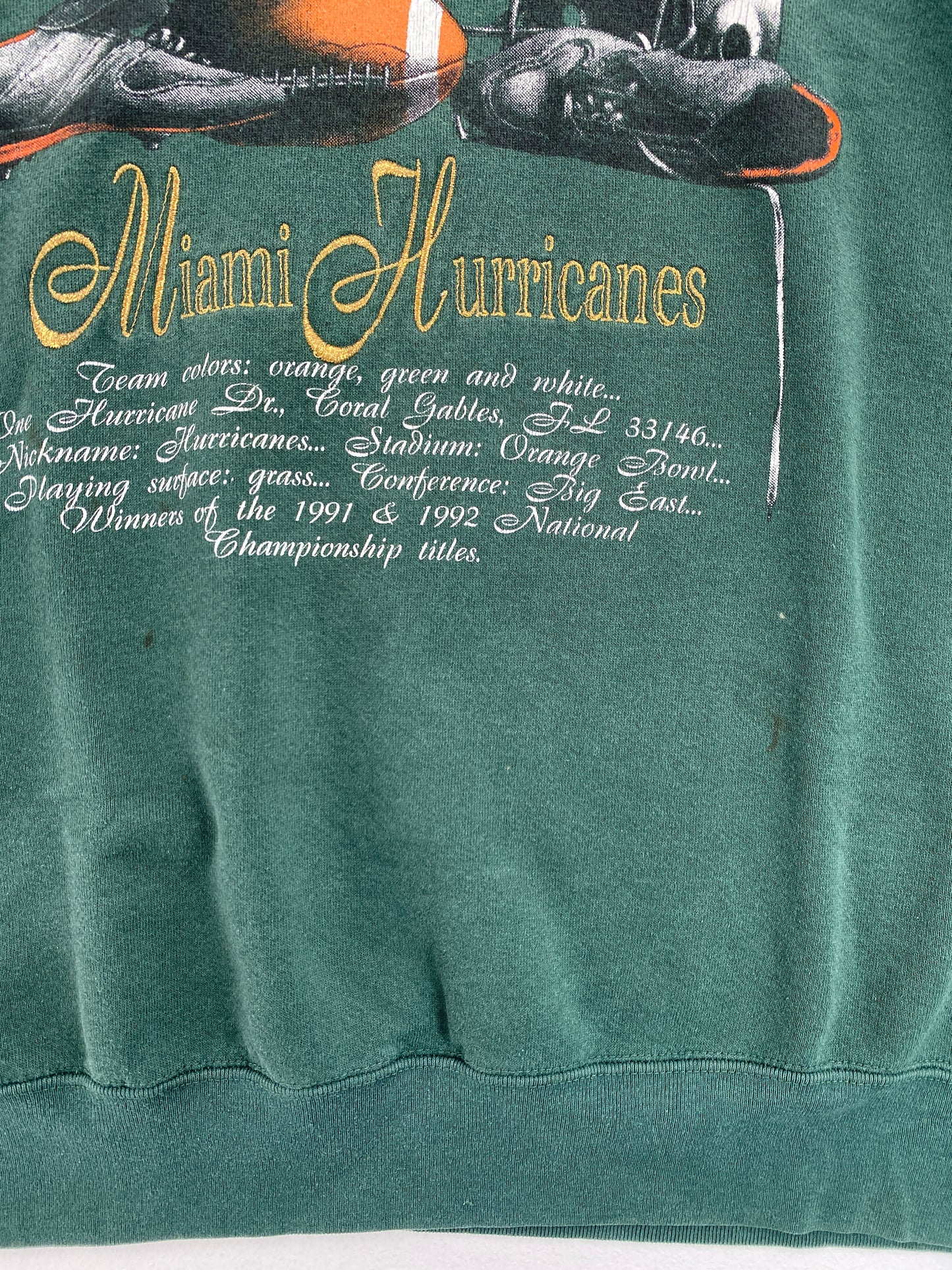 90's MIAMI HURRICANES Msde in USA Size L Vintage College Sweat-Shirt / G4697S