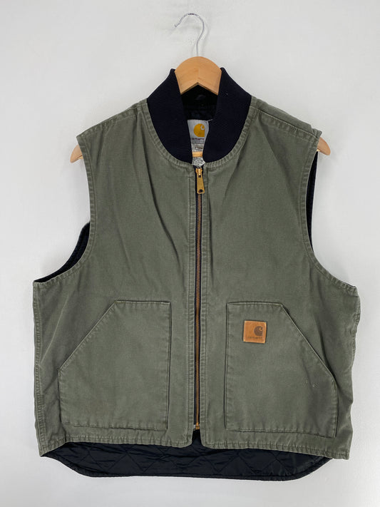 .Vintage CARHARTT Size L Zip-Up Duck Vest / G1404J