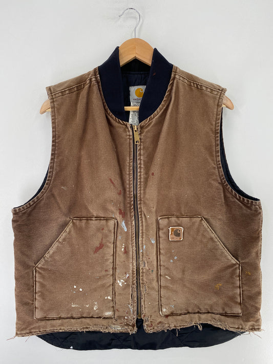 .Vintage CARHARTT Size L Zip-Up Duck Vest / G1398J