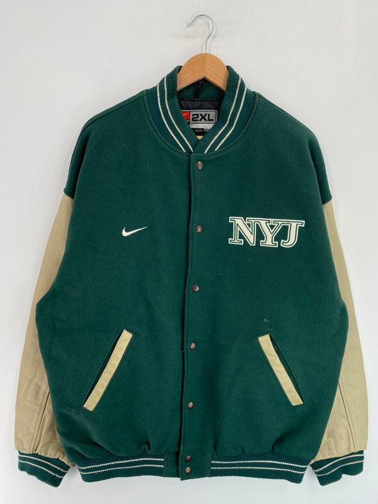00’ NIKE x NEW YORK JETS Size XXL NFL Wool/Leather Jacket / G5028J