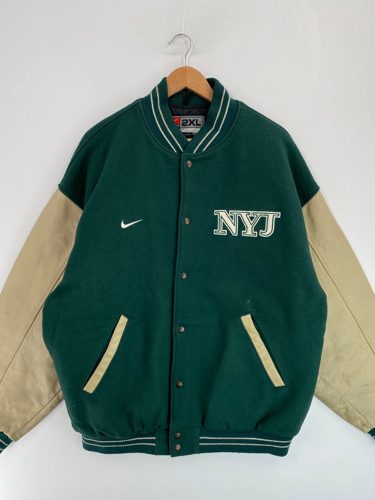 00’ NIKE x NEW YORK JETS Size XXL NFL Wool/Leather Jacket / G5028J