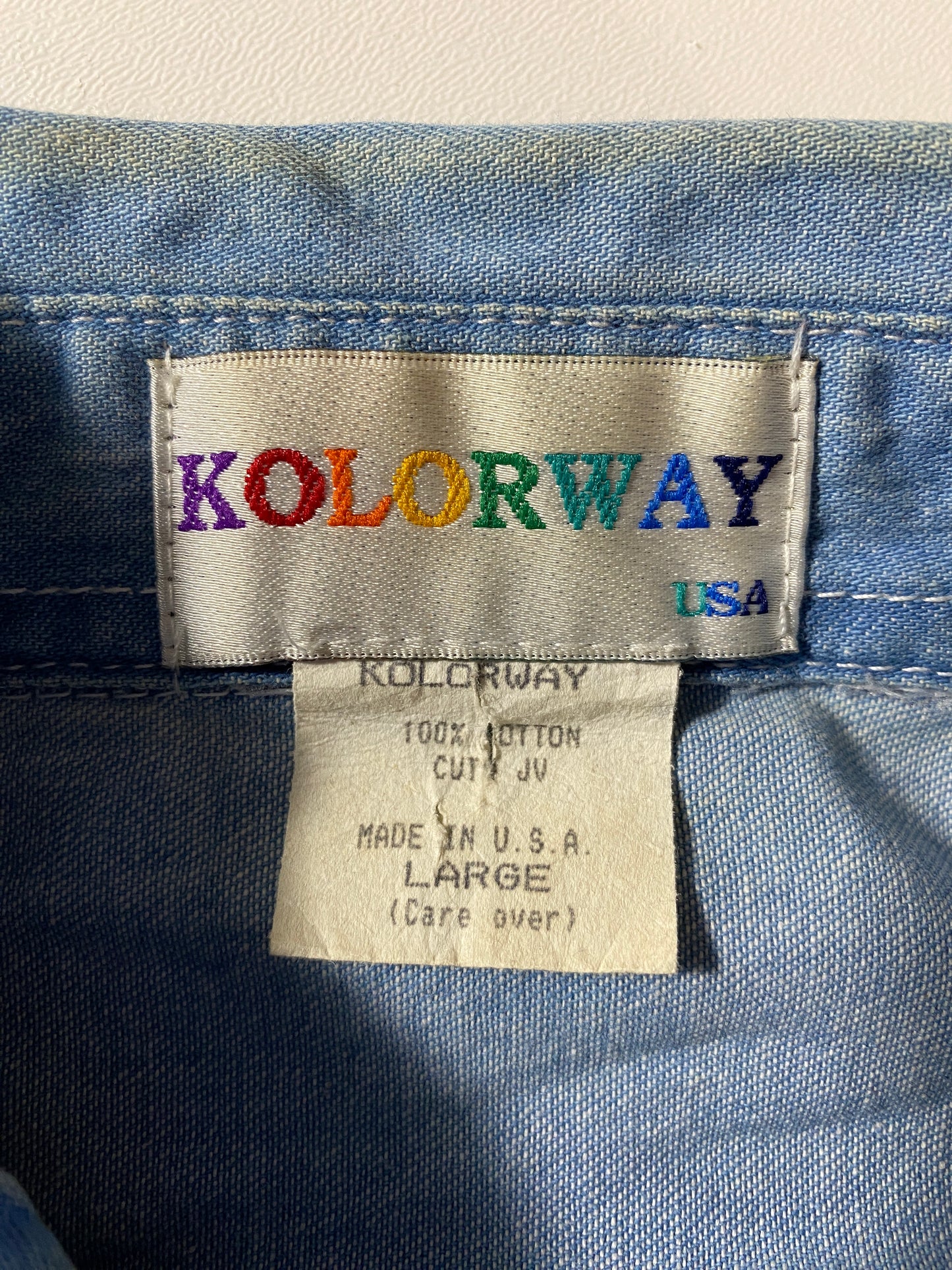 90's KOLORWAY Made in USA Size L Denim Button Down Shirt / G1879B