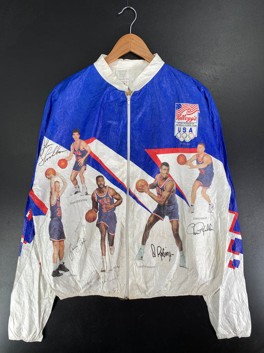 1992 U.S OLYMPIC TEAM BASKET BALL Made in USA Size L Vintage Zip-Up Paper Jacket / F6438S
