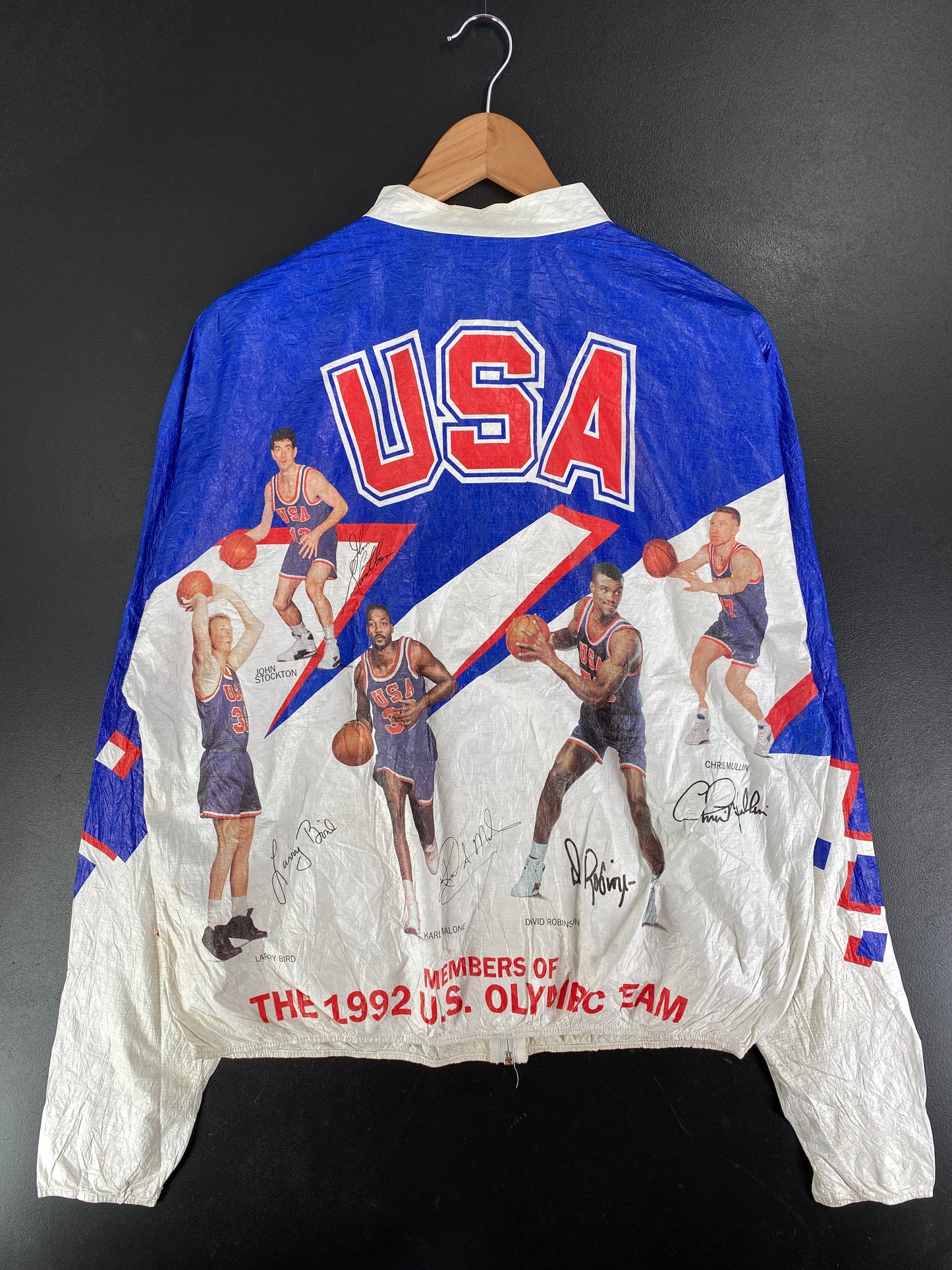 1992 U.S OLYMPIC TEAM BASKET BALL Made in USA Size L Vintage Zip-Up Paper Jacket / F6438S