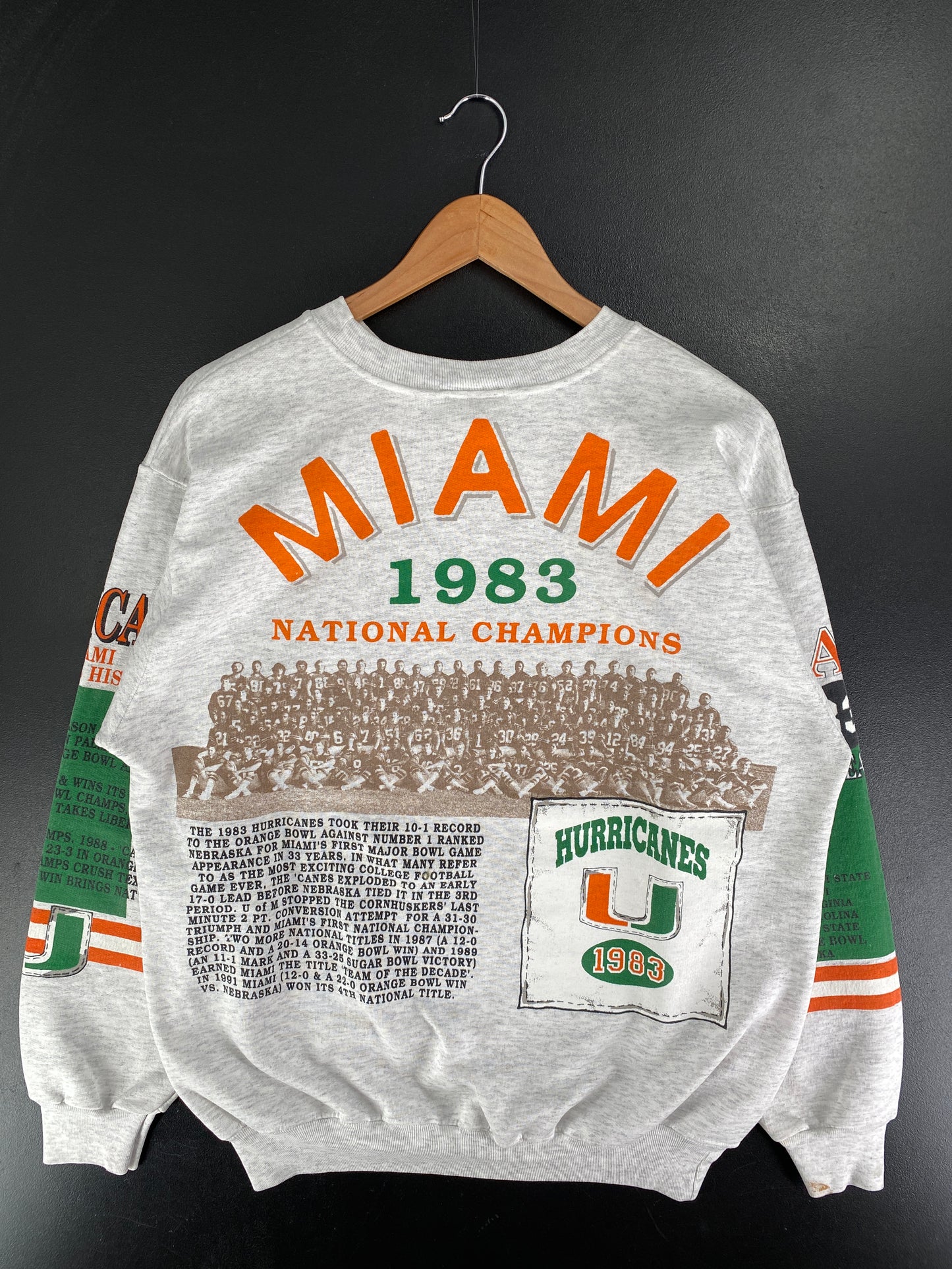1983 MIAMI HURRICANES Made in USA Size L Vintage College Sweat shirt / F6468S