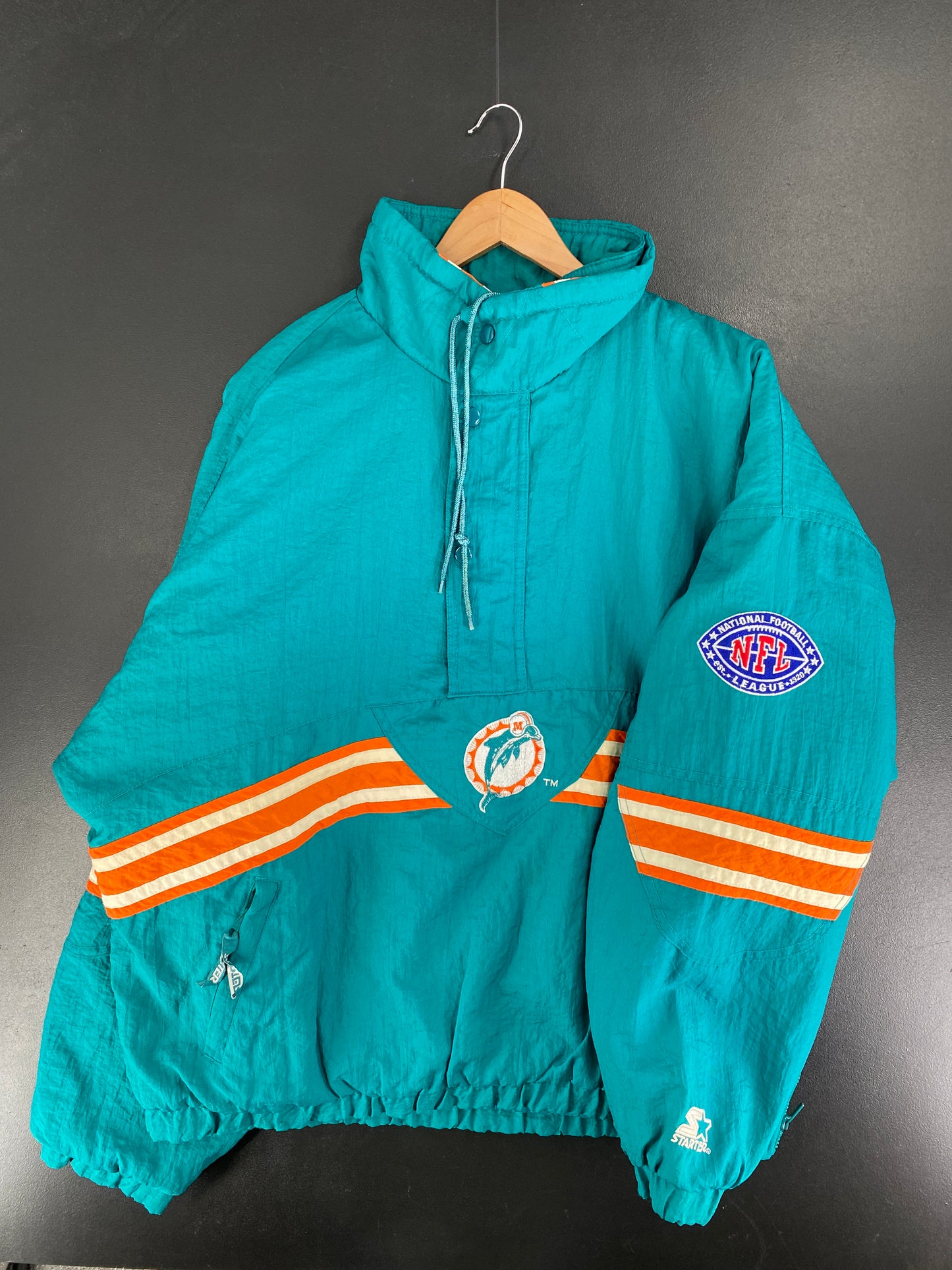 90’s STARTER x MIAMI DOLPHINS Size XL NFL Padded Nylon Jacket / F6659N