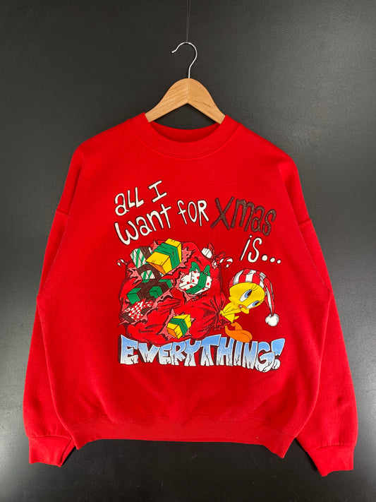 90’s Tweety CHRISTMAS Made in USA Size XL Vintage Sweat-shirt / F6068S
