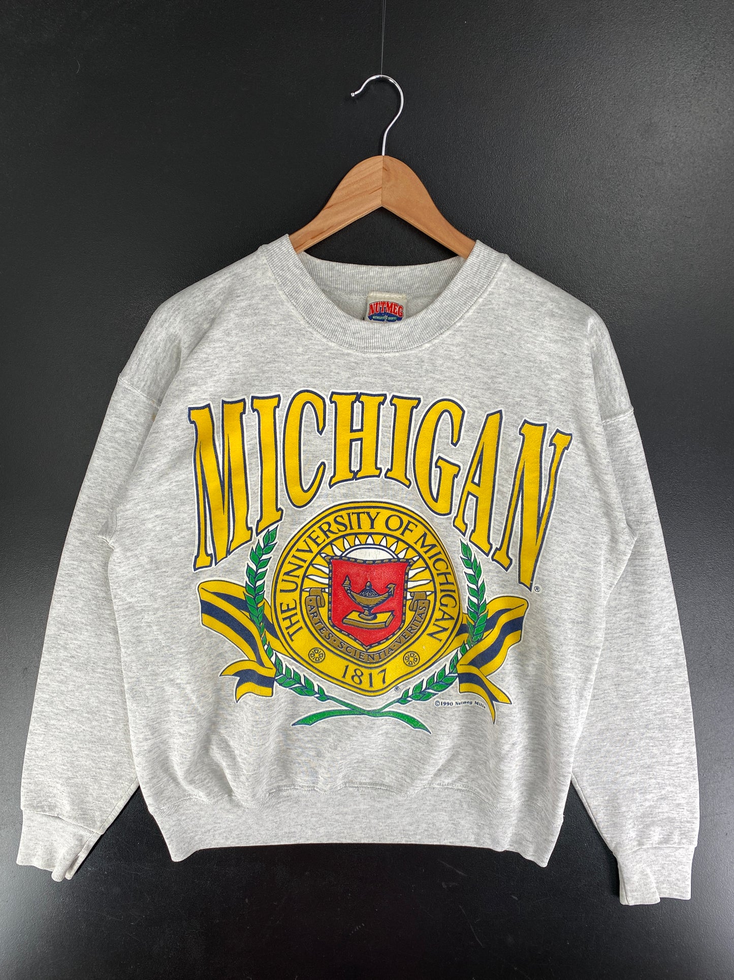 1990 UNIVERSITY OF MICHIGAN Made in USA Size L Vintage College Sweat-Shirt / F6909S