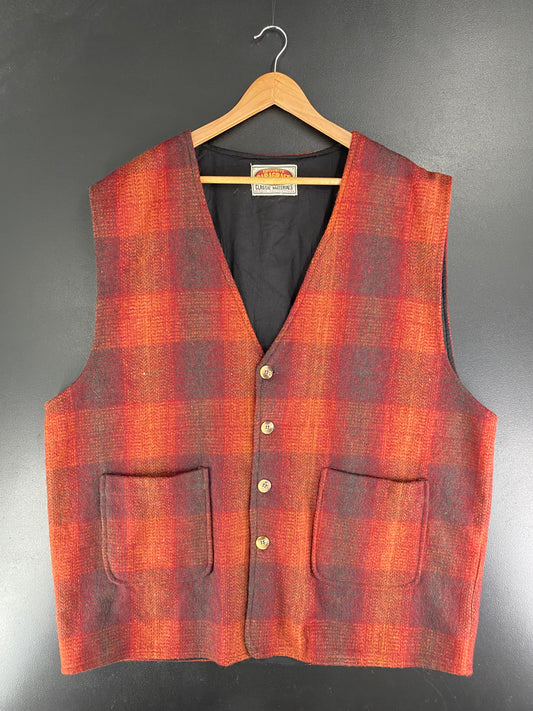00’ RED PLAID VEST Size Approx.XL Button Down Wool Vest Jacket / F6726J