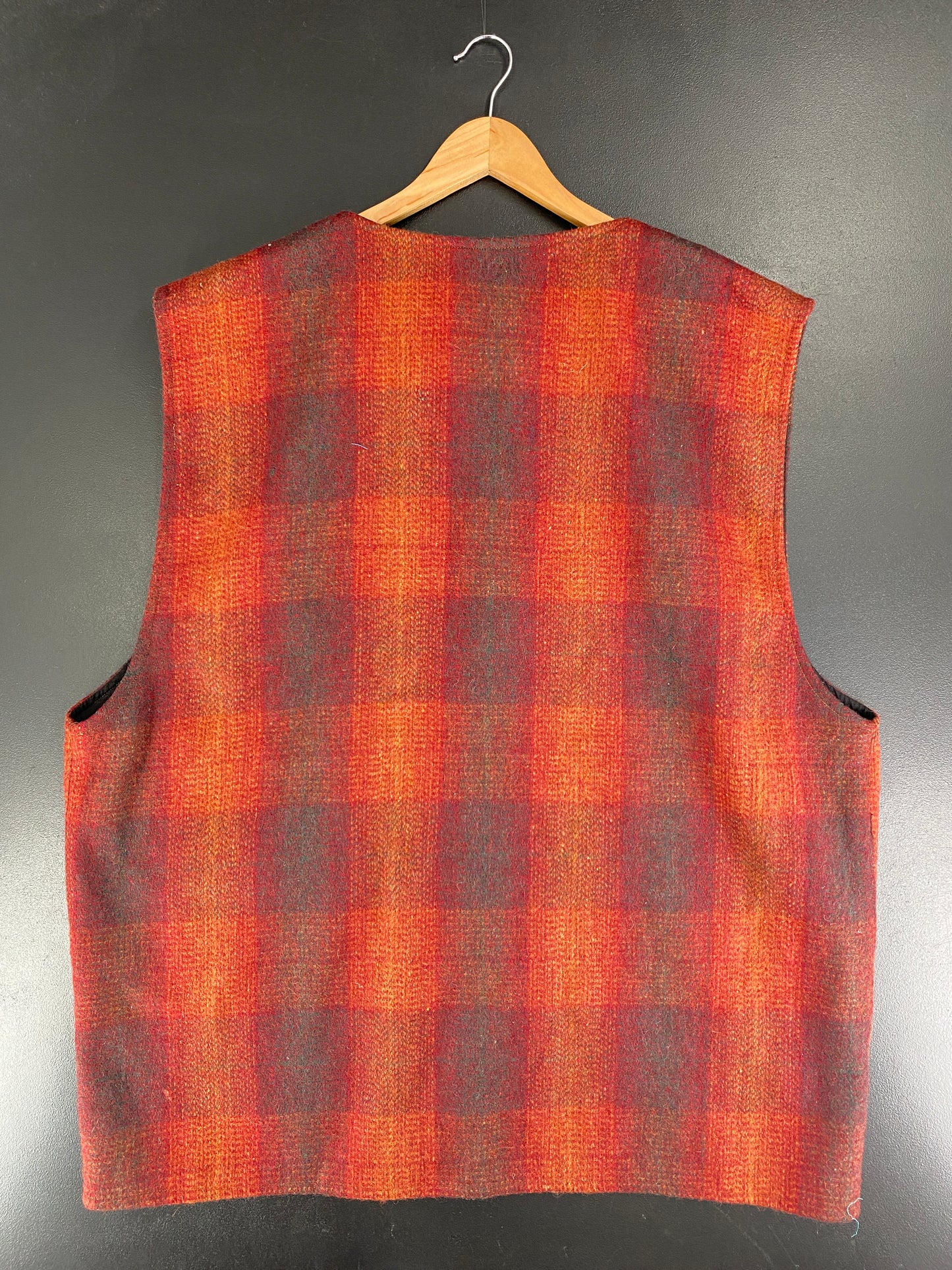 00’ RED PLAID VEST Size Approx.XL Button Down Wool Vest Jacket / F6726J