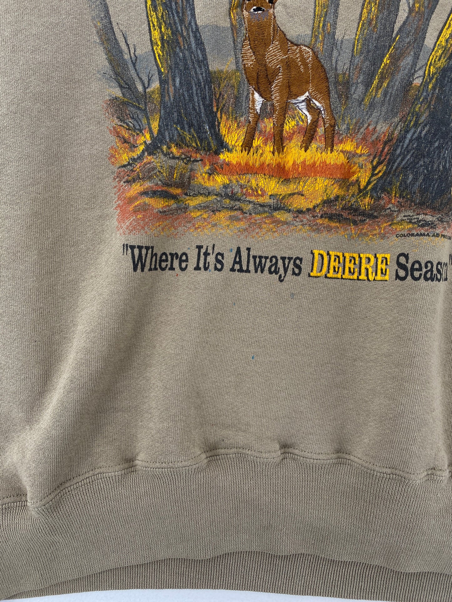 90's "WHERE IT'S ALWAYS DEERE SEASON" Made in USA Size L Animal Sweat-Shirt / F978S