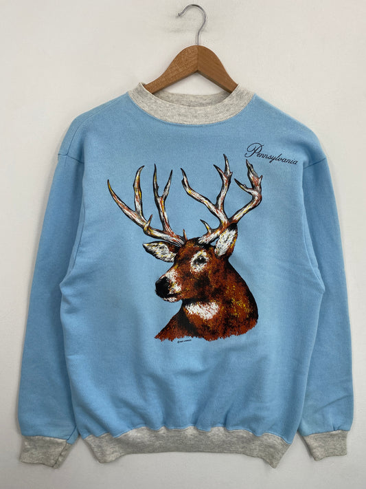 1987 DEER PENNSYLVANIA Made in USA Size L Vintage Animal Sweat-Shirt / G6446S