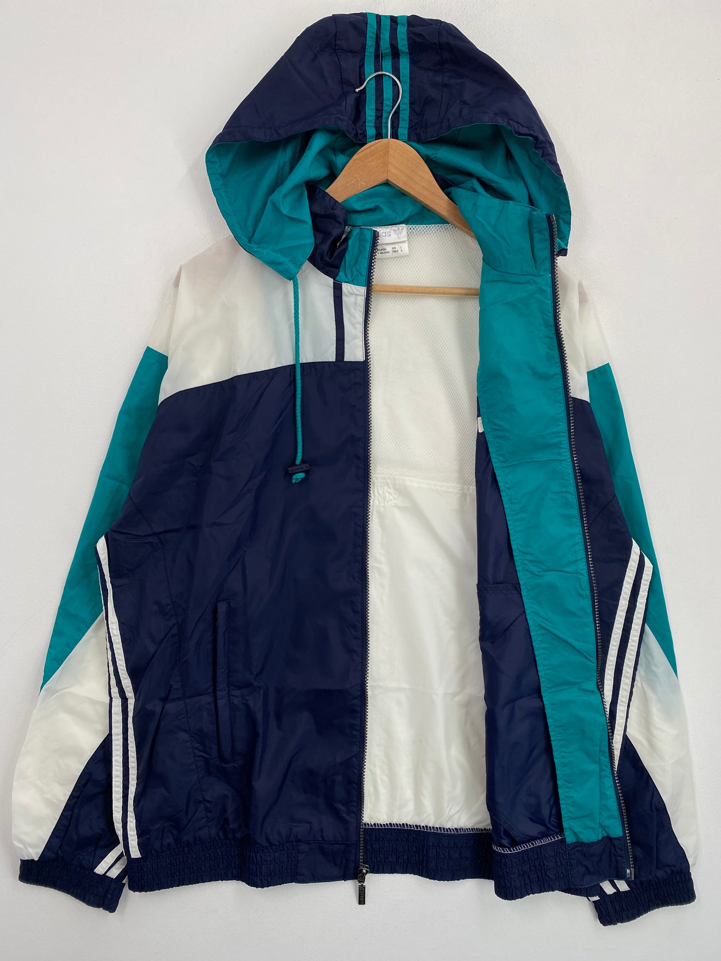 90’s ADIDAS Size L Hoodie Zip-up Nylon Jacket / G6459N