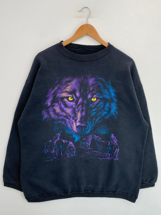 90’s WOLF Size No Tag (Approx.L) Animal Sweat-Shirt / G6892S