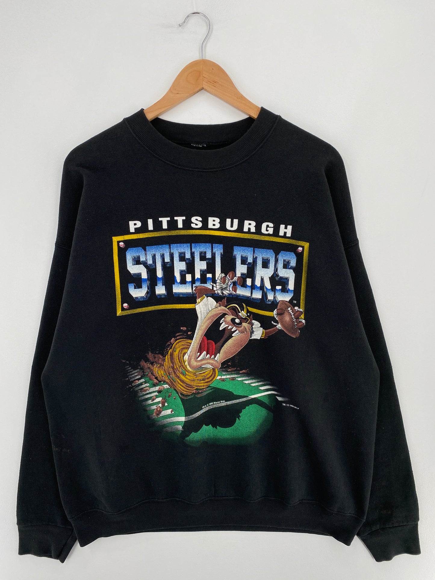1993 LOONEY TUNES TAZ X PITTSBURGH STEELERS Size No Tag (Approx.L) Vintage NFL Sweat-Shirt/ F1824S