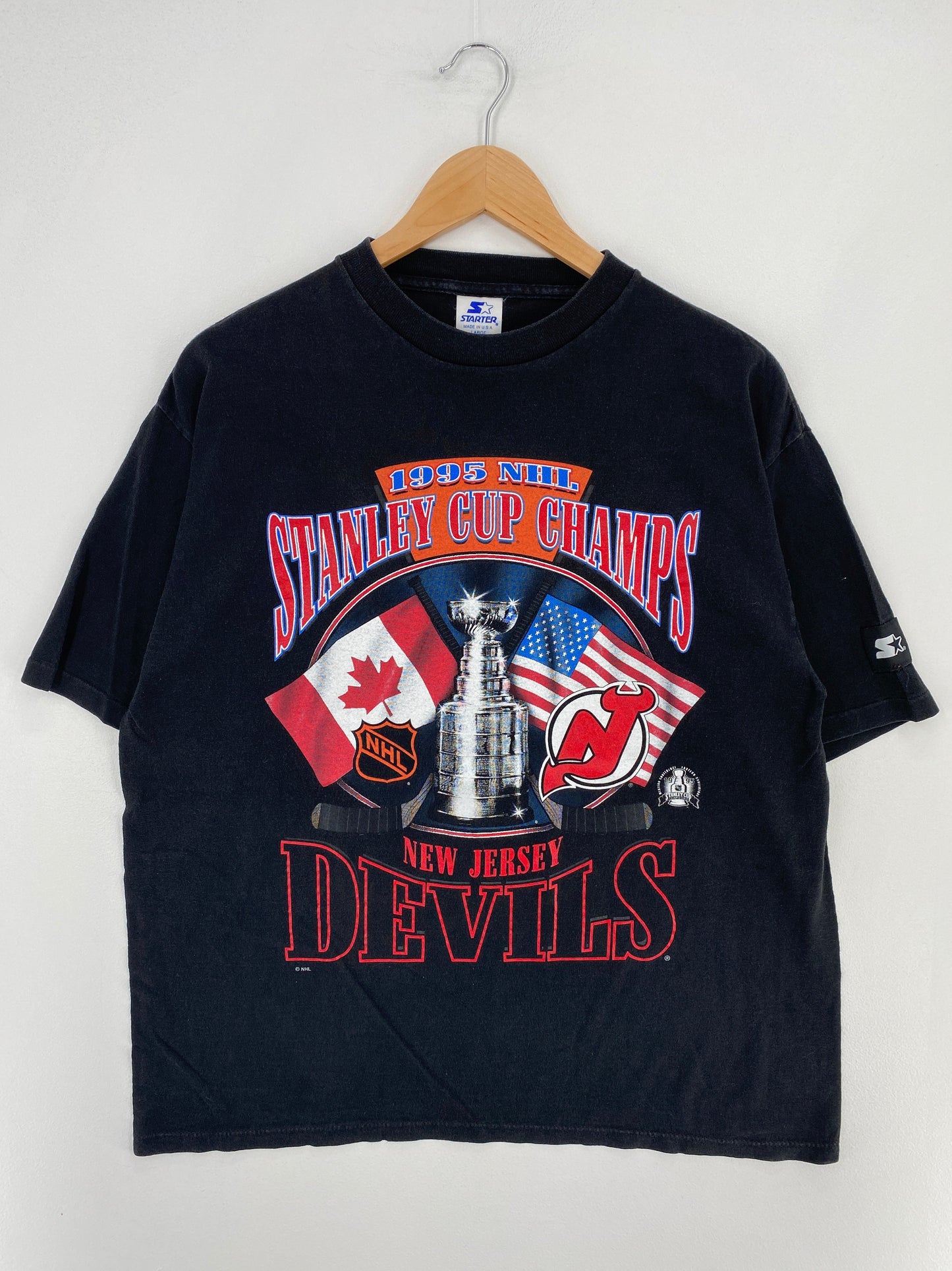 1995 STARTER x STANLEY CUP NEW JARSEY DEVILS Made in USA Size L Vintage NHL T-shirt / F2126T