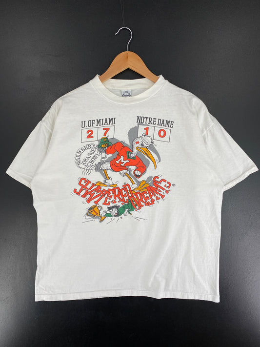 1989 MIAMI HURRICANES Made in USA Size No Tag (Approx.XL) Vintage College T-Shirt / E9325T