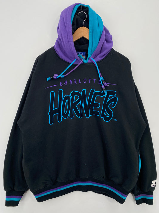 90’s STARTER x CHARLOTTE HORNETS Size L Vintage NBA Double Hoodie Sweat-shirt / E8239S