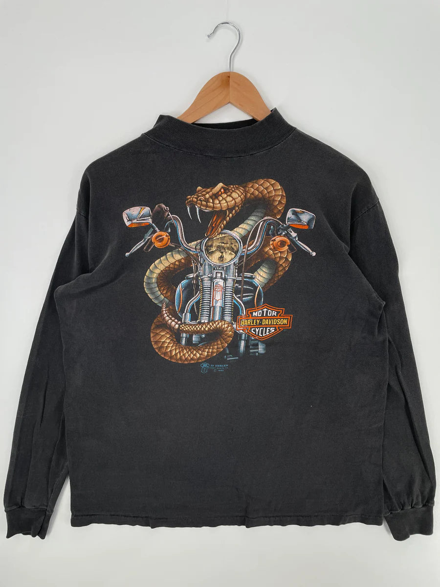 1989 3D Emblem x HARLEY DAVIDSON Size L Vintage Long Sleeve T-shirt / E8269T