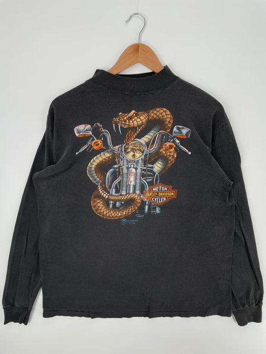 1989 3D Emblem x HARLEY DAVIDSON Size L Vintage Long Sleeve T-shirt / E8269T