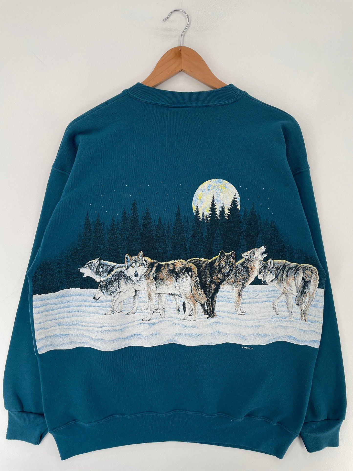 1991 WOLF Made in USA Size L Vintage Animal Sweat-Shirt / F5422S