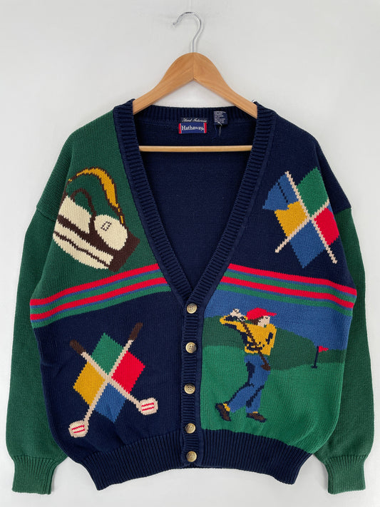Vintage HATHAWAY Size L Cotton Knit Cardigan / F4495K