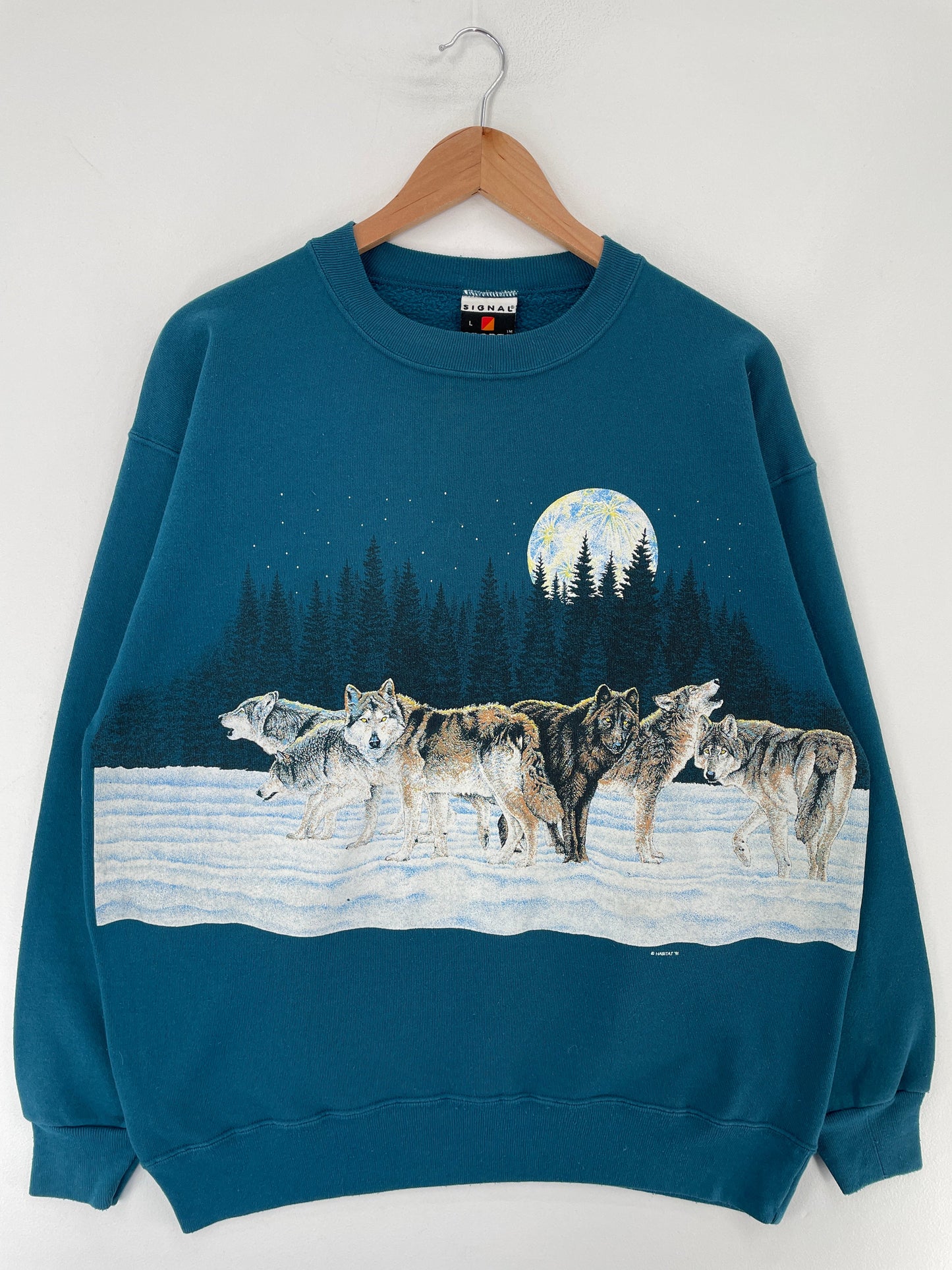 1991 WOLF Made in USA Size L Vintage Animal Sweat-Shirt / F5422S