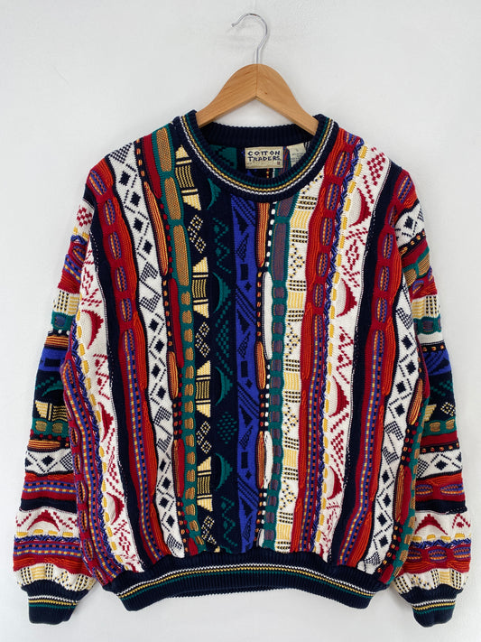 Vintage 3D COOGI-Style Size L Cotton Knit Sweater / F256K