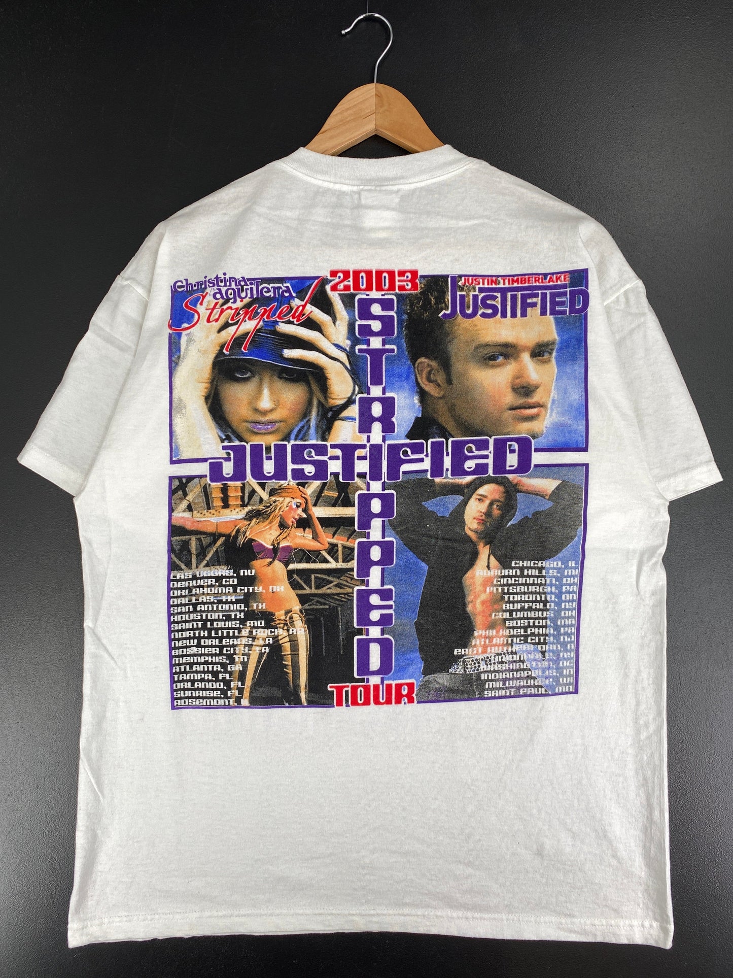 JUSTIN TIMBERLAKE & CHRISTINA AGUILERA JUSTIFIED & STRIPPED TOUR Size L Vintage Music T-Shirts / F1839T