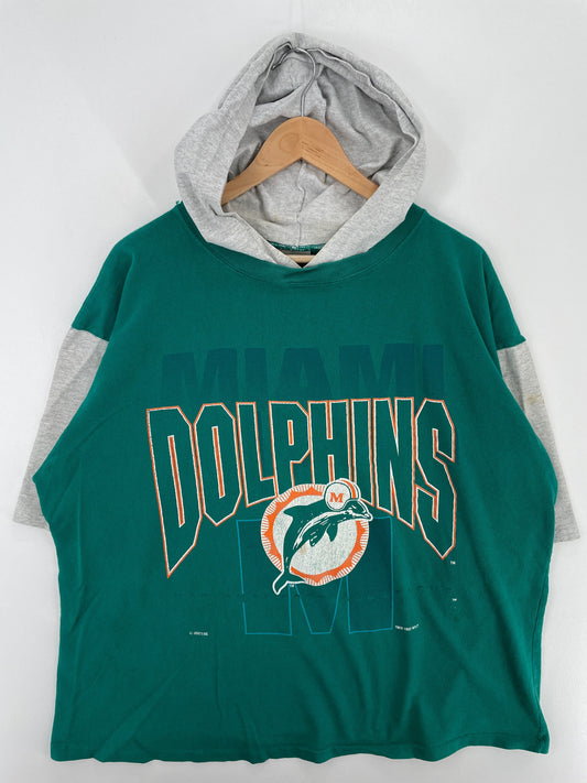 1992 MIAMI DOLPHINS Made in USA Size XL Vintage NFL Hoodie T-shirt / F4573T