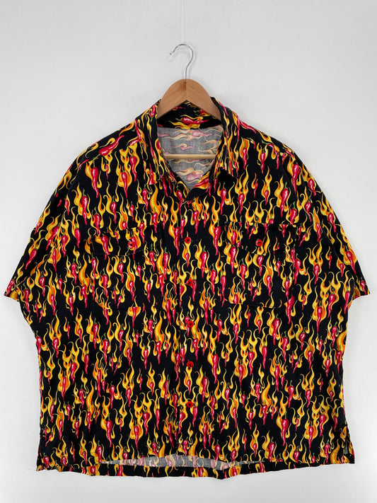 .Vintage CHILI FIRE Size Approx.XXL Button Down Short Sleeve Shirt / E8099B