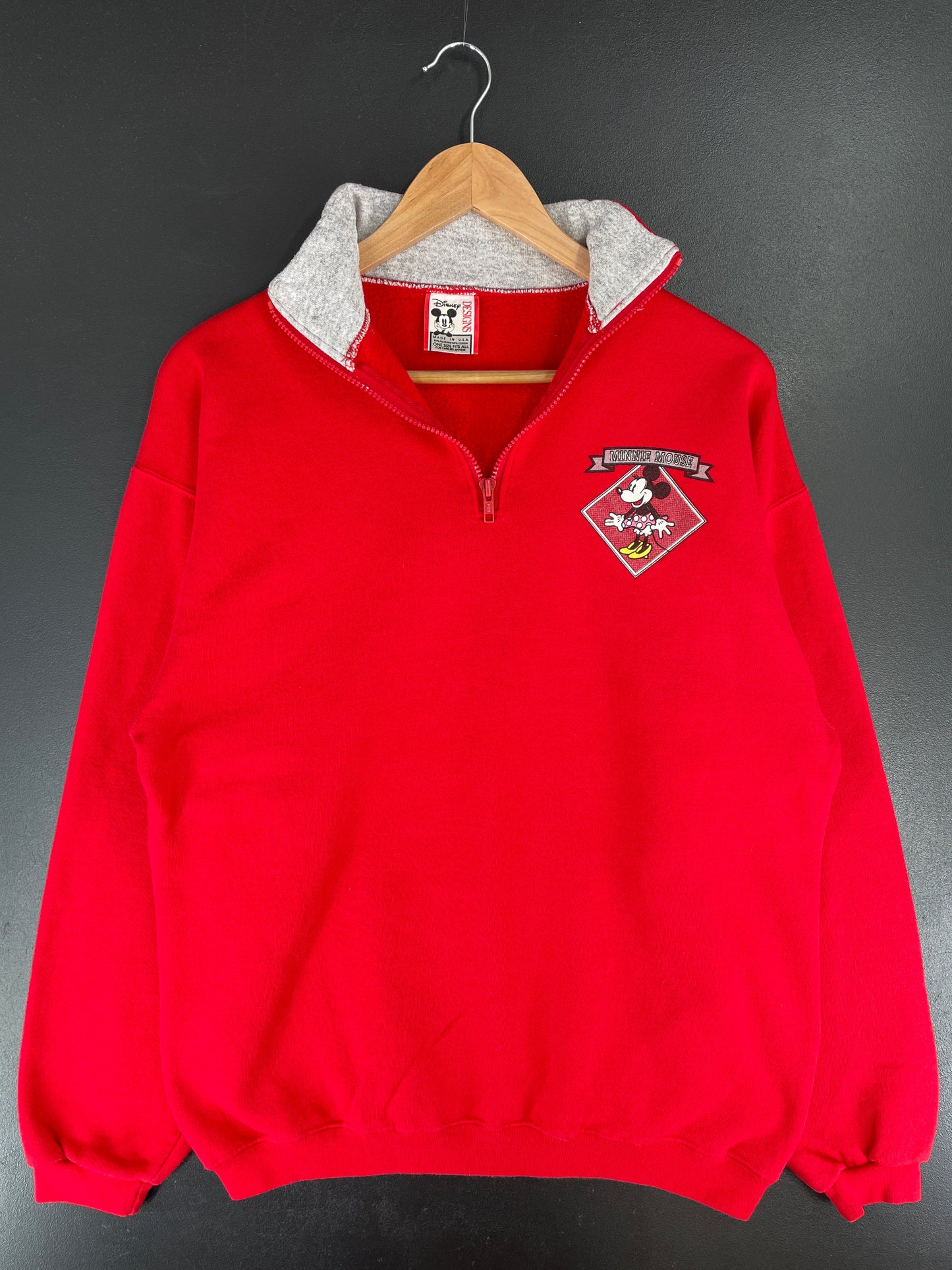 90's DISNEY MINNIE Made in USA Size Approx.L Vintage Half Zip Sweat-shirt / G4118S