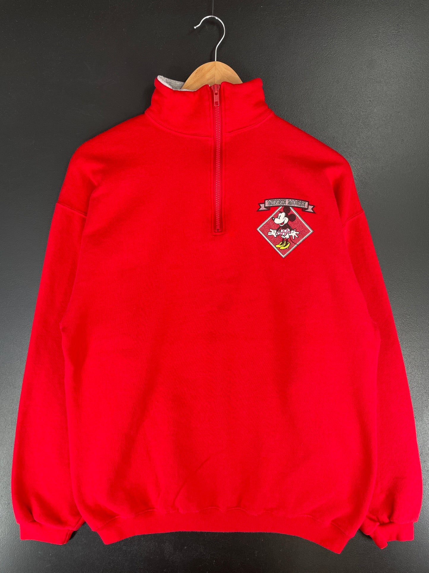 90's DISNEY MINNIE Made in USA Size Approx.L Vintage Half Zip Sweat-shirt / G4118S
