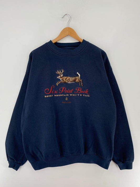 00' SIX POINT BUCK Size XL Vintage Animal Sweat-Shirt / F4591S