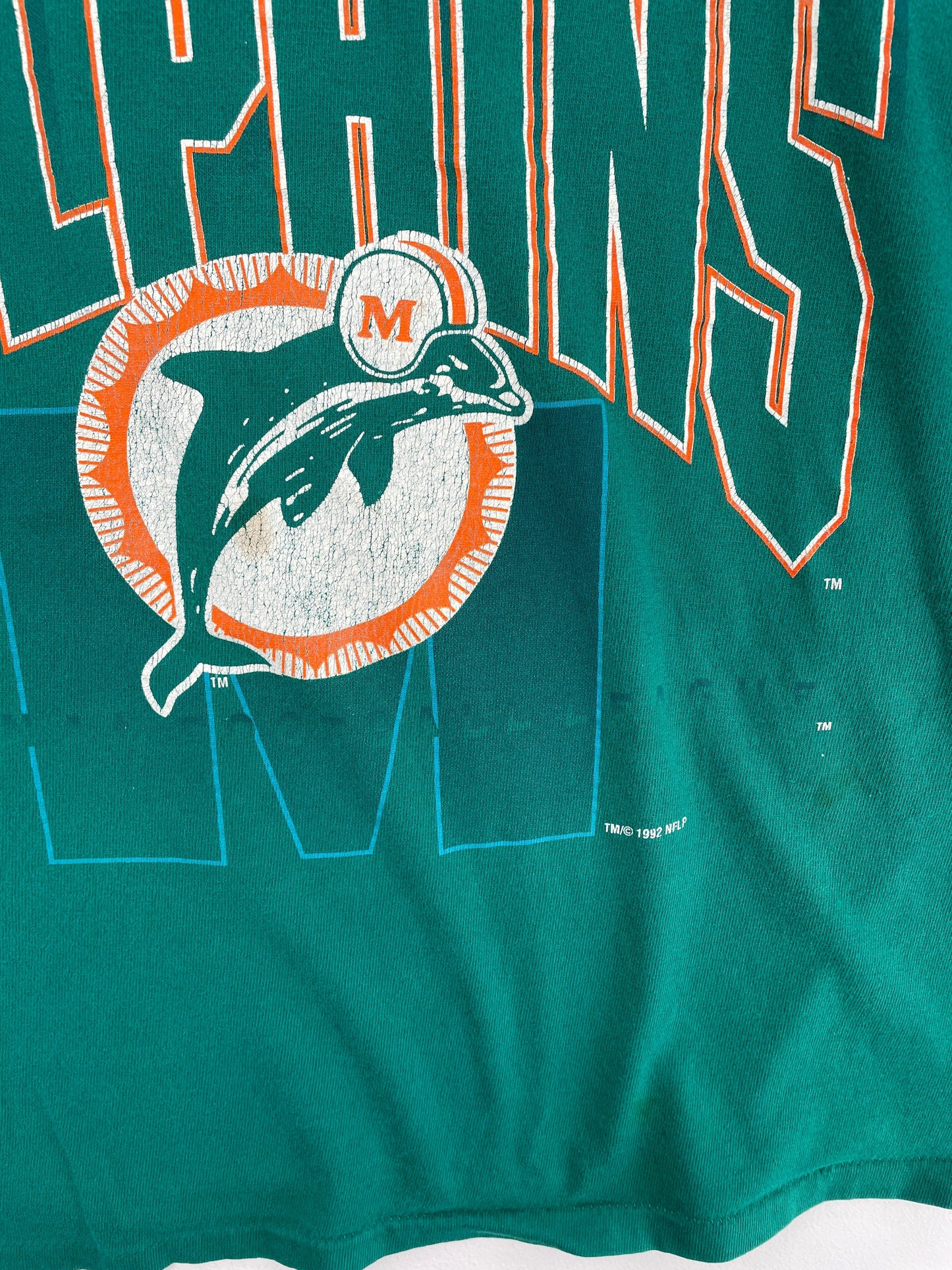 1992 MIAMI DOLPHINS Made in USA Size XL Vintage NFL Hoodie T-shirt / F4573T