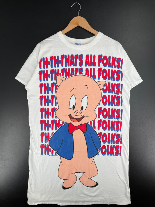 1993 LOONEY TUNES PORKY PIG Size Approx.L Vintage Long length T-Shirt / G2012T