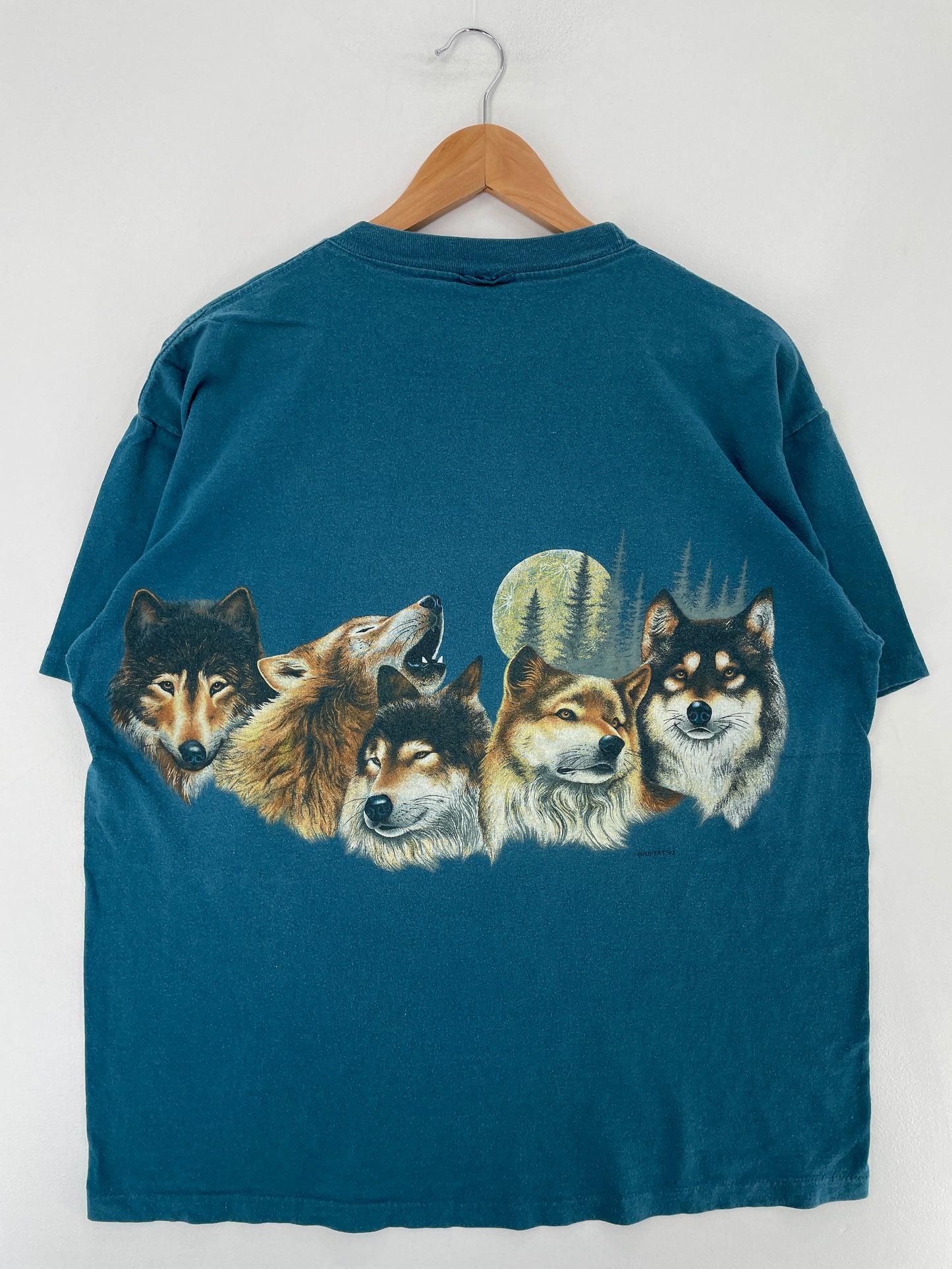 1992 WOLF Size Approx.XL Vintage Animal T-Shirt / E7589T