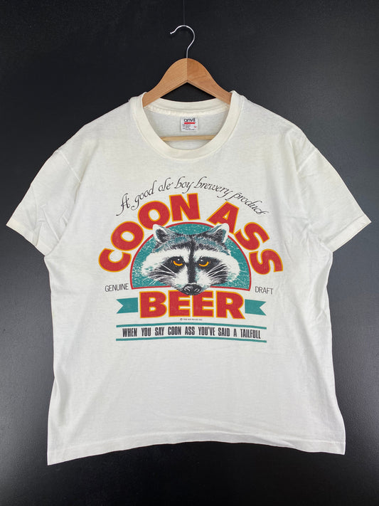 1988 COON ASS BEER Made in USA Size L Vintage T-Shirt / F1477T