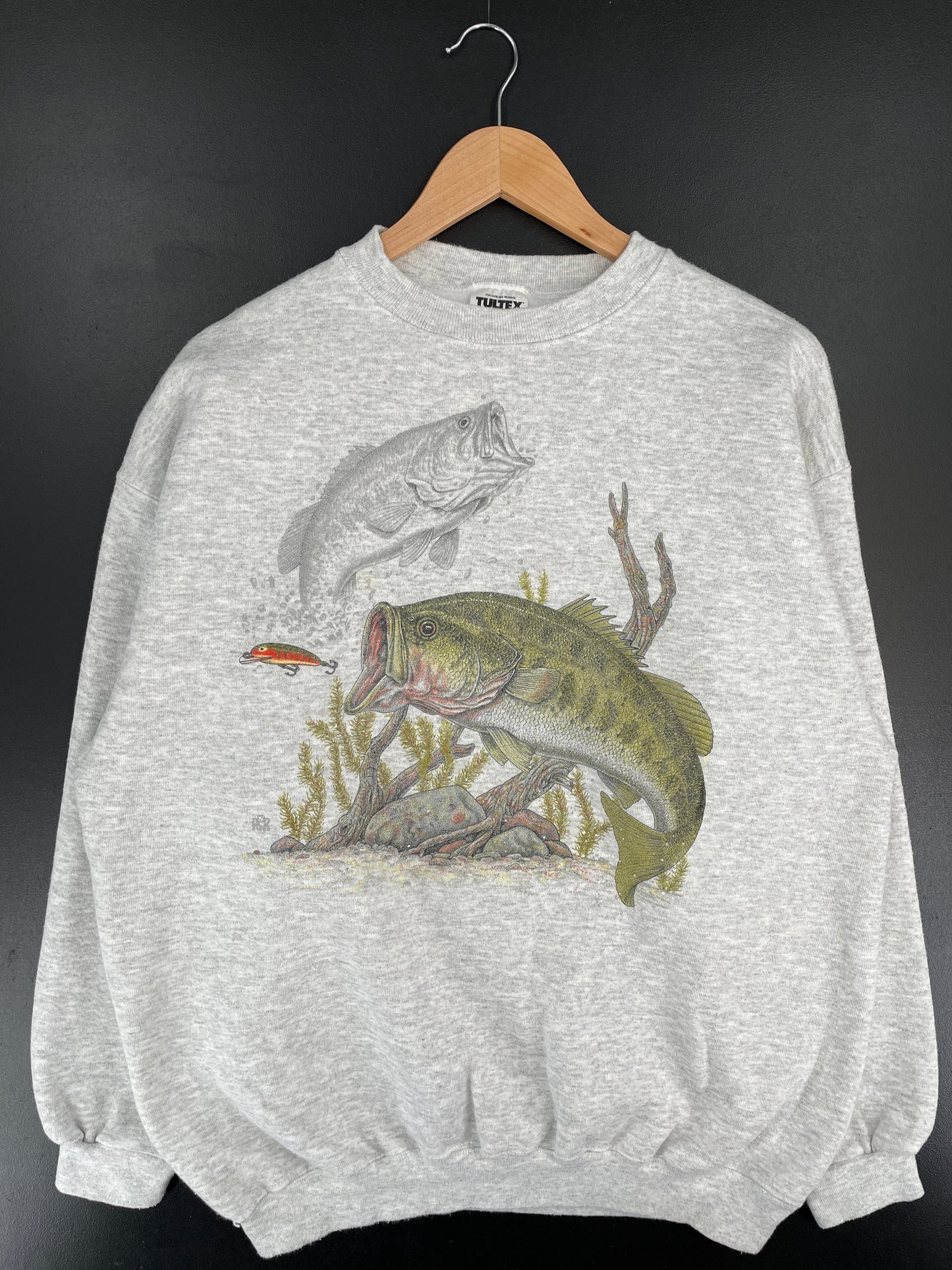 00' BLACK BASS FISH Size L Vintage Animal Sweat-Shirt / F2879S