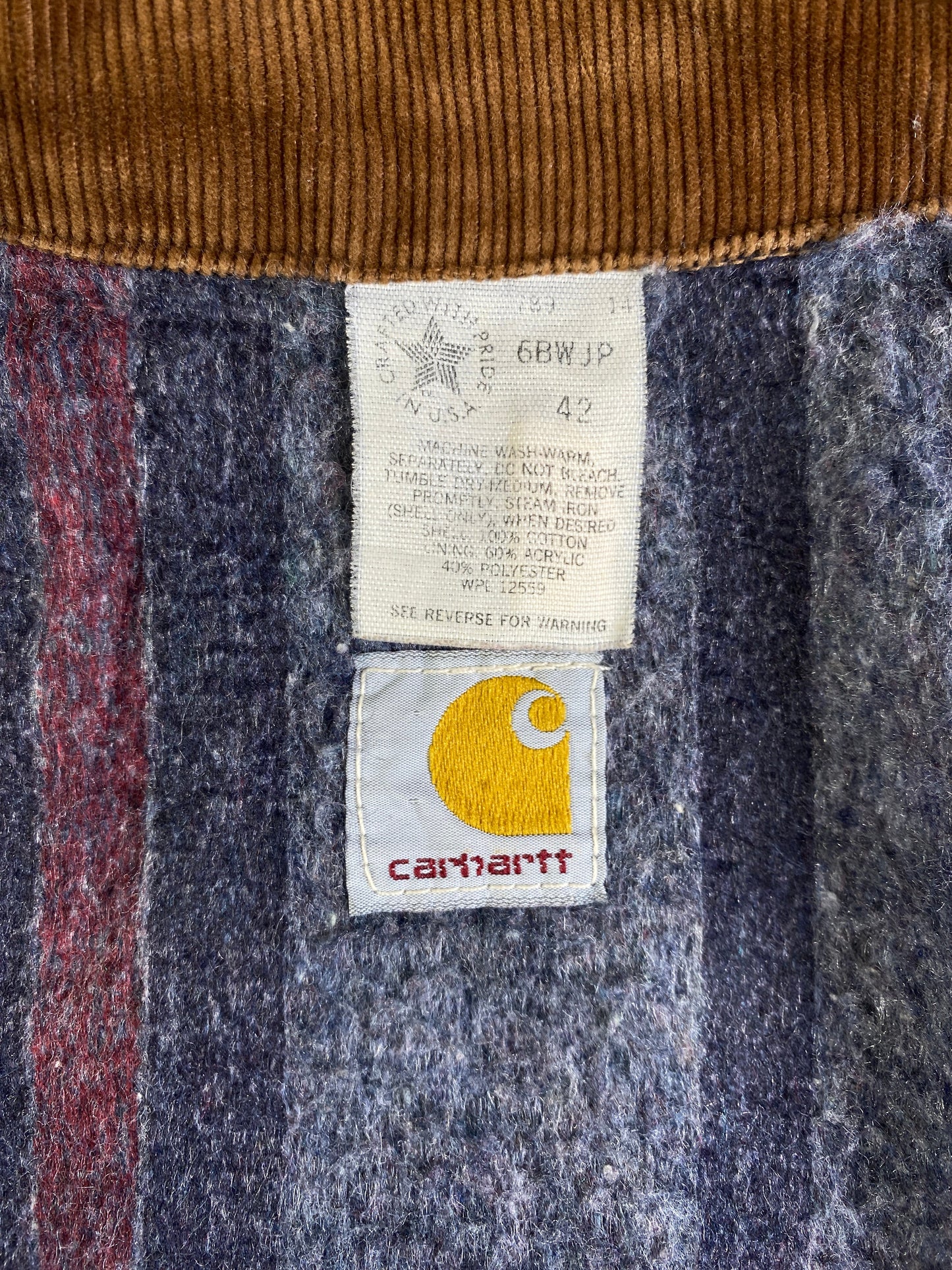 90's CARHARTT Made in USA Size 42(XL) Zip-Up Duck Jacket / F2944J