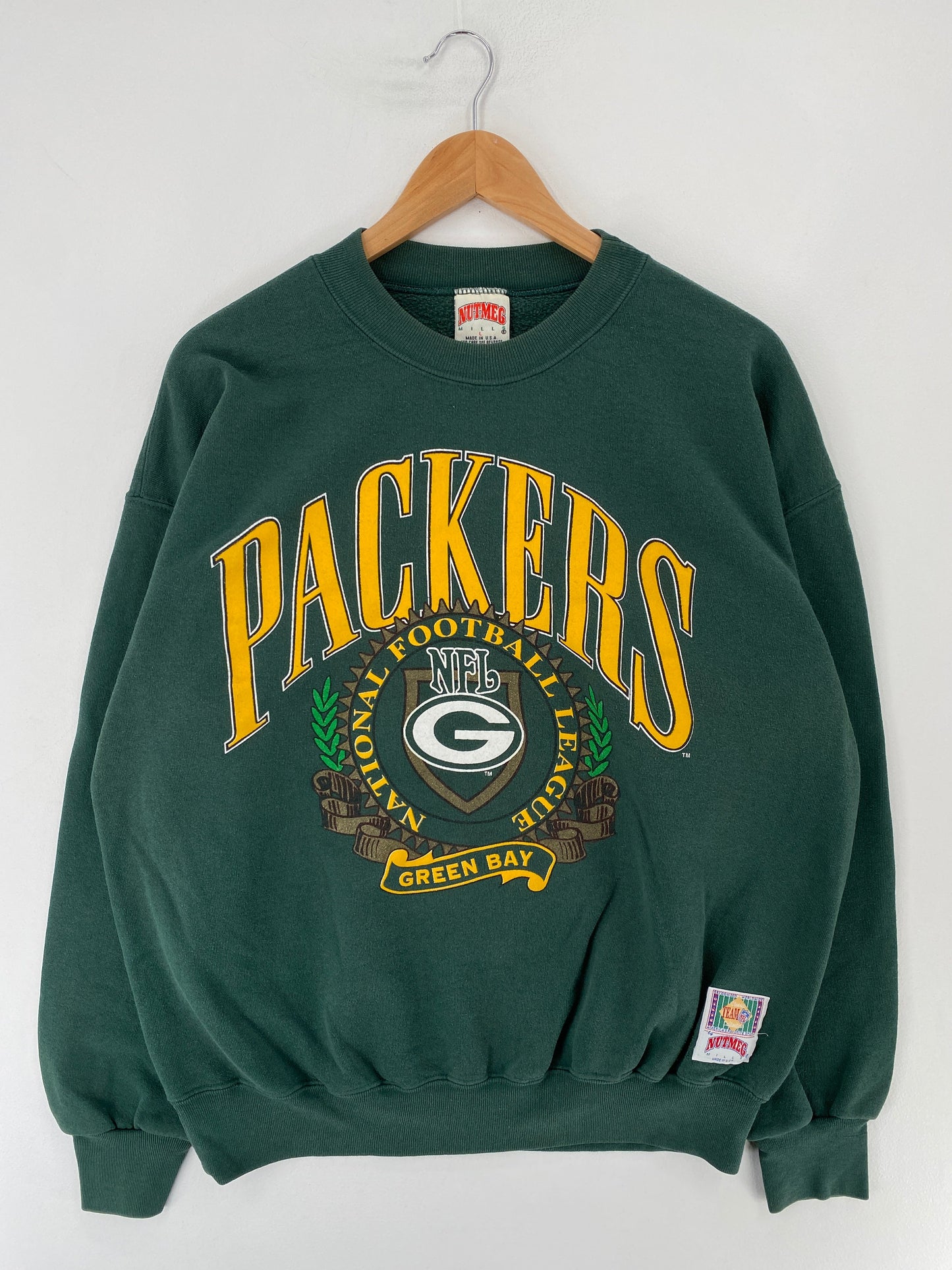.90's NUTMEG x GREENBAY PACKERS Made in USA Size L Vintage NFL Sweat-Shirt / F6048S